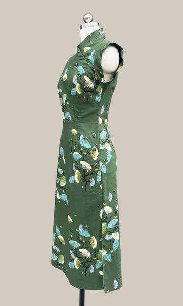 FAN FAVORITE 50s Green Cheongsam Style Dress • Small