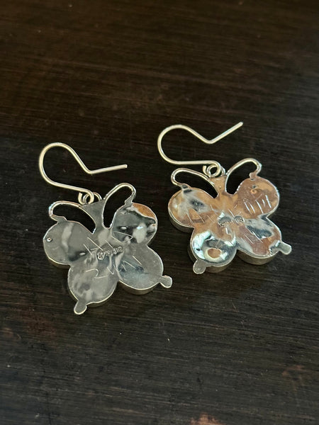 ALLISON DISHTA Butterfly Zuni Multi Stone Inlay Silver Dangle Earrings 26E03