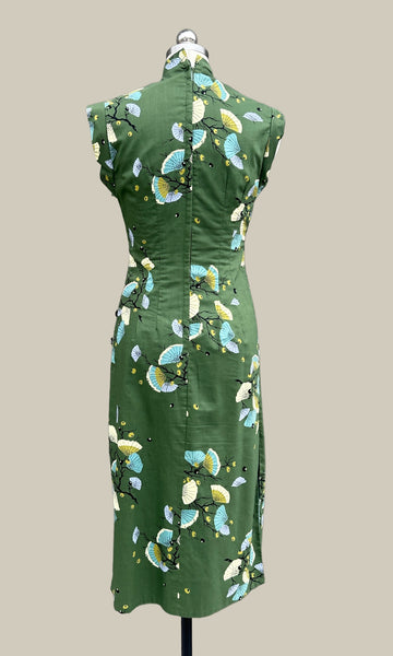 FAN FAVORITE 50s Green Cheongsam Style Dress • Small