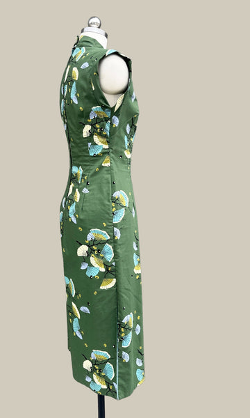 FAN FAVORITE 50s Green Cheongsam Style Dress • Small