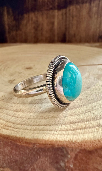 PACIFIC OCEAN Turquoise and Sterling Silver and Ring • Size 7 1/2