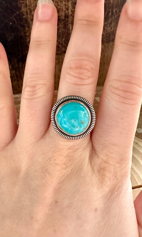 PACIFIC OCEAN Turquoise and Sterling Silver and Ring • Size 7 1/2