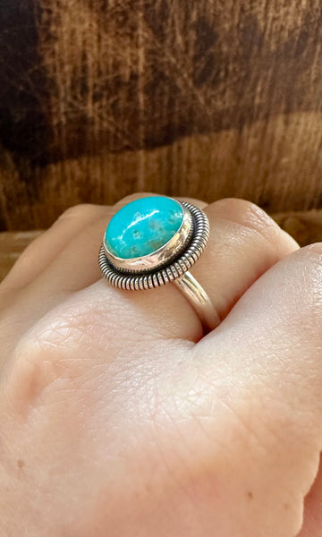 PACIFIC OCEAN Turquoise and Sterling Silver and Ring • Size 7 1/2