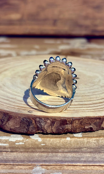 VINTAGE ZUNI Chief's Head Mens Silver Inlay 1970's Ring 26R23 • Size 12 1/2