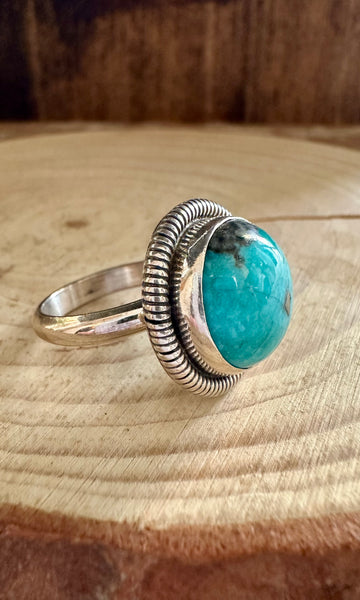 ATLANTIC OCEAN Turquoise and Sterling Silver and Ring • Size 5 1/2