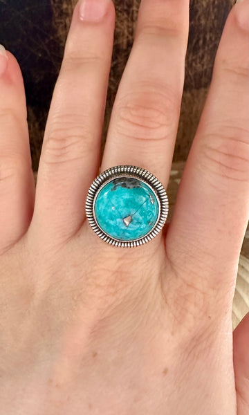 ATLANTIC OCEAN Turquoise and Sterling Silver and Ring • Size 5 1/2