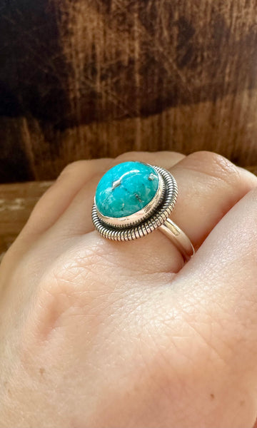 ATLANTIC OCEAN Turquoise and Sterling Silver and Ring • Size 5 1/2