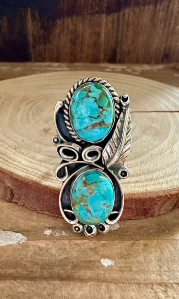 LITTLE C.R. Navajo, Dine'h Native Arts Turquoise Sterling Silver, Large Ring • Size 8 1/2