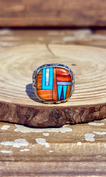 MYRA NASTACIO ZUNI Vintage Inlay Men's Ring 26R25 • Size 10
