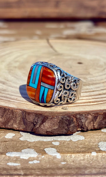 MYRA NASTACIO ZUNI Vintage Inlay Men's Ring 26R25 • Size 10