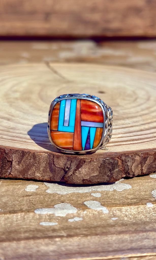 MYRA NASTACIO ZUNI Vintage Inlay Men's Ring 26R25 • Size 10