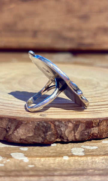 VINTAGE ZUNI Desert Landscape Silver Inlay Cactus Ring 26R29 • Size 5 1/4