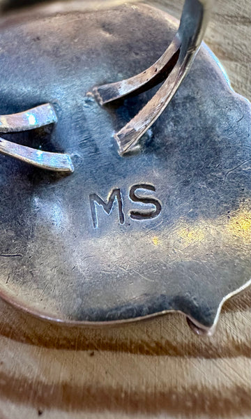 VINTAGE ZUNI Desert Landscape Silver Inlay Cactus Ring 26R29 • Size 5 1/4