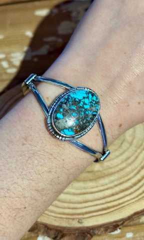 SAMSON ETSITTY NAVAJO Turquoise & Sterling Silver Cuff 26C10 • 20g