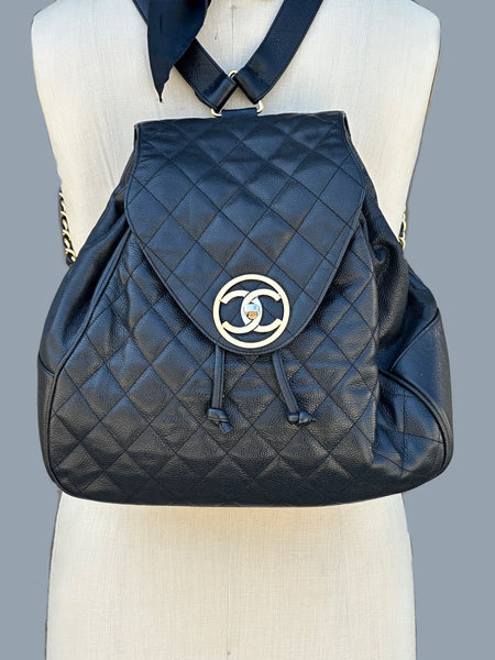 CHANEL 80s 90s Lambskin Quilted Leather Cavier Backpack