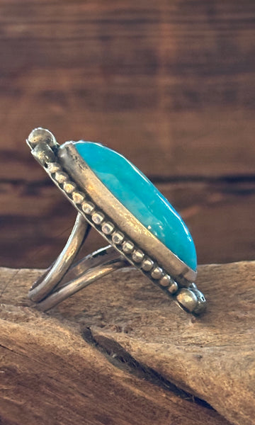 BIG BLUE Vintage AG Turquoise & Sterling Silver Ring • Size 5 1/4