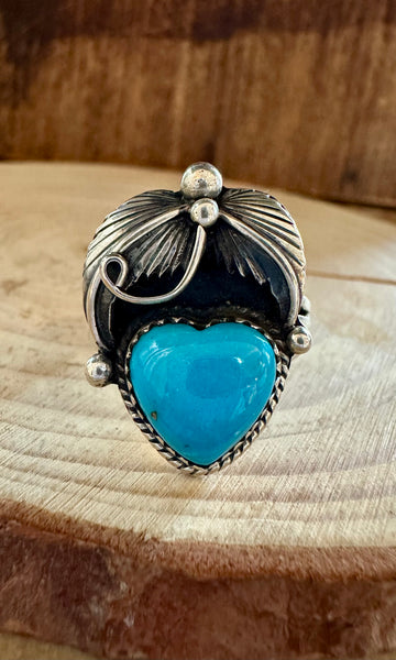 BLUE CORAZON J. Piaso Jr Sterling Silver Turquoise Heart Ring • Sizes 8, 9 1/4