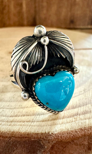 BLUE CORAZON J. Piaso Jr Sterling Silver Turquoise Heart Ring • Sizes 8, 9 1/4