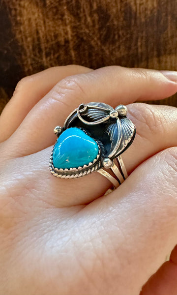 BLUE CORAZON J. Piaso Jr Sterling Silver Turquoise Heart Ring • Sizes 8, 9 1/4