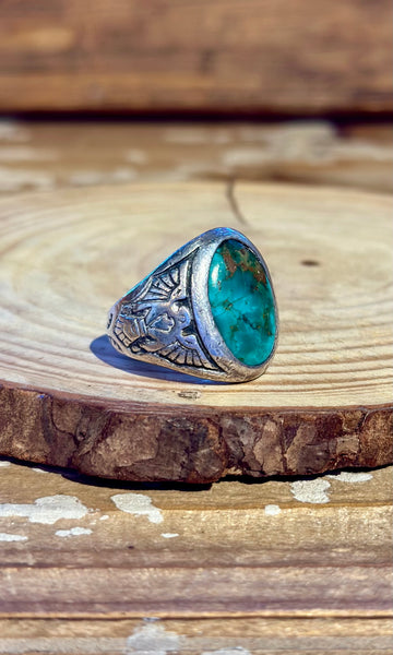 BELL TRADING POST Vintage 40s/50s Turquoise & Silver Men's Ring 26R28 • Size 8.5