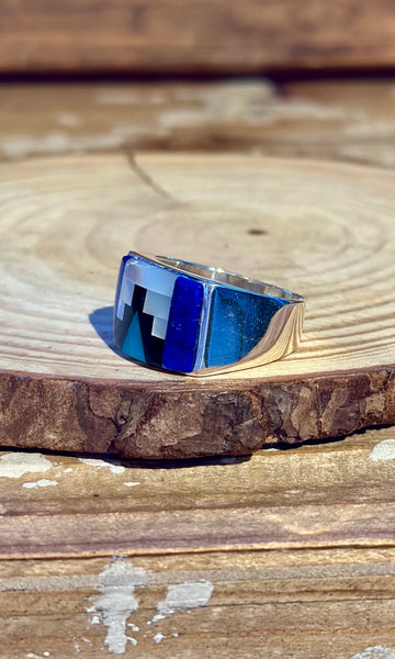 RANDY JAMES HOZHO Navajo Multi-Stone Inlay Silver Men's Ring 26R34 • Size 11