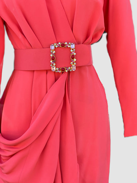 JACQUELINE DE RIBES 80s Asymmetric Draped Dress • Small