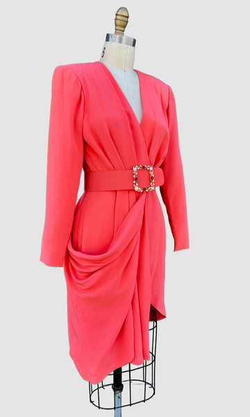 JACQUELINE DE RIBES 80s Asymmetric Draped Dress • Small