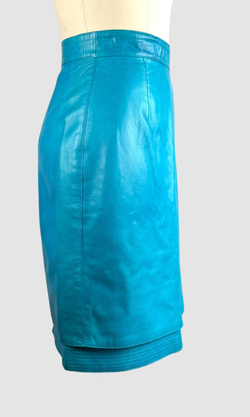 LOUIS FERAUD 80s Turquoise Pencil skirt • Medium
