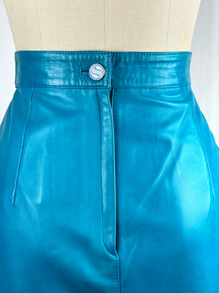 LOUIS FERAUD 80s Turquoise Pencil skirt • Medium
