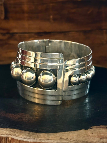 MEXICAN SILVER Large Sterling Silver Hinge Bracelet