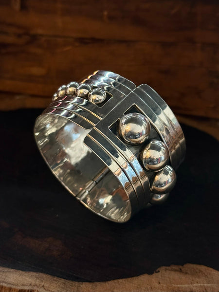 MEXICAN SILVER Large Sterling Silver Hinge Bracelet