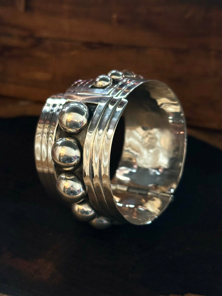 MEXICAN SILVER Large Sterling Silver Hinge Bracelet