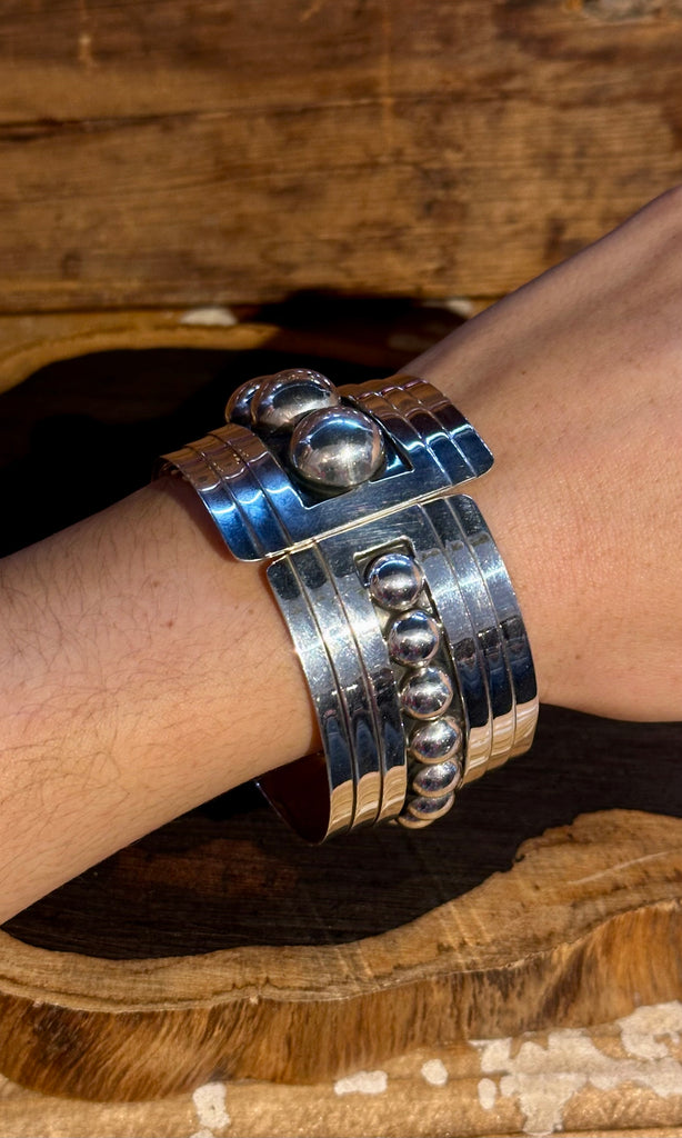 MEXICAN SILVER Large Sterling Silver Hinge Bracelet