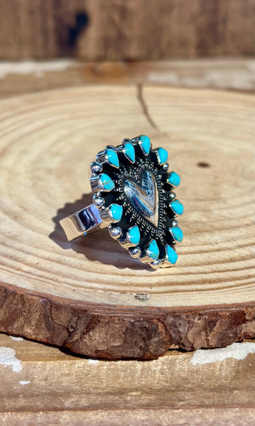 MEXICAN ADJUSTABLE HEART Turquoise & Silver Ring 26R37 • Adj. Sizing