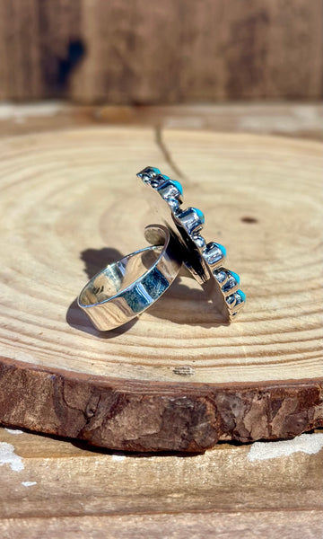 MEXICAN ADJUSTABLE HEART Turquoise & Silver Ring 26R37 • Adj. Sizing
