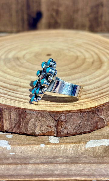 MEXICAN SACRED HEART Turquoise & Silver Adjustable Ring 26R37 • Adj. Sizing