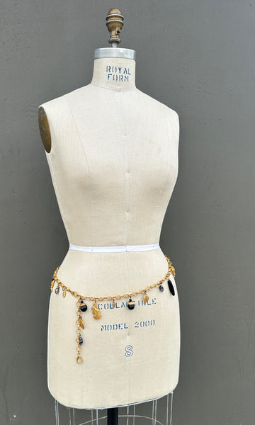 KATE HINES 80s 90s Gold Tone Chain Charm Belt