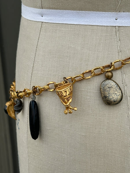KATE HINES 80s 90s Gold Tone Chain Charm Belt