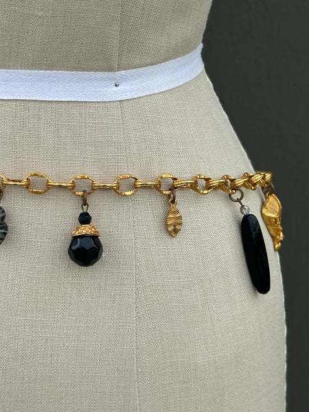 KATE HINES 80s 90s Gold Tone Chain Charm Belt