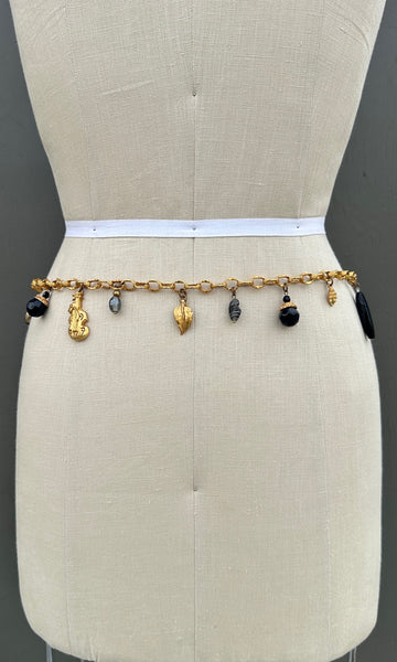 KATE HINES 80s 90s Gold Tone Chain Charm Belt