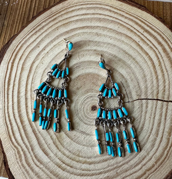 NEEDLEPOINT Zuni Chandelier Silver and Turquoise Dangle Earrings