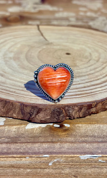 NAVAJO SPINEY OYSTER & Sterling Silver Heart Ring 26R40 • Size 9