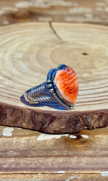 NAVAJO SPINEY OYSTER & Sterling Silver Heart Ring 26R40 • Size 9