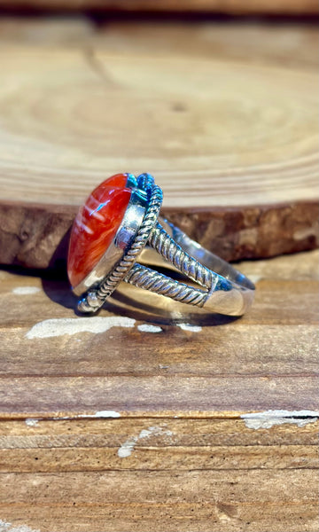 NAVAJO SPINEY OYSTER & Sterling Silver Heart Ring 26R40 • Size 9