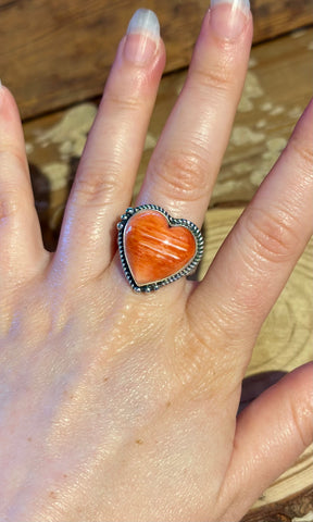 NAVAJO SPINEY OYSTER & Sterling Silver Heart Ring 26R40 • Size 9