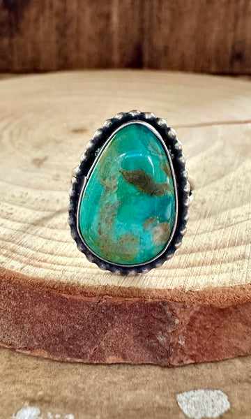 GREEN ALGAE TURQUOISE and Sterling Silver Ring • Size 7