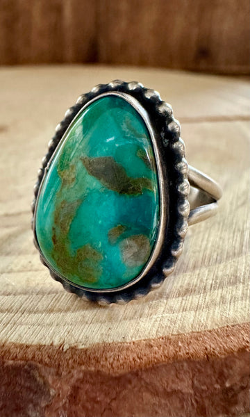 GREEN ALGAE TURQUOISE and Sterling Silver Ring • Size 7