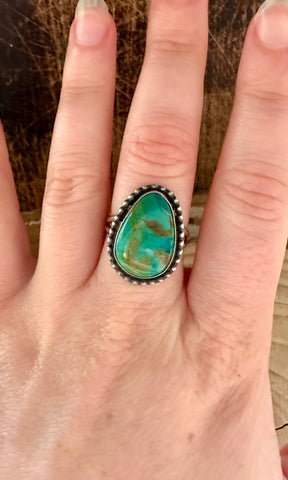 GREEN ALGAE TURQUOISE and Sterling Silver Ring • Size 7