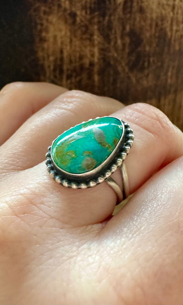 GREEN ALGAE TURQUOISE and Sterling Silver Ring • Size 7