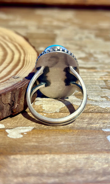 NAVAJO OVAL Turquoise & Sterling Silver Ring • Size 10 1/4